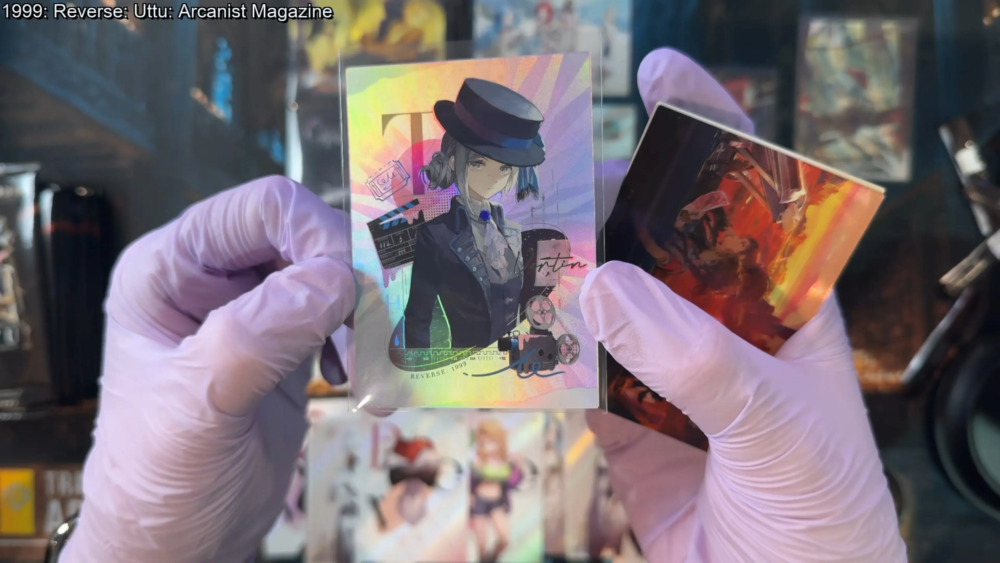 A holographic Vertin card next to a translucent film-cell relic card from the Shining Soul UTTU set
