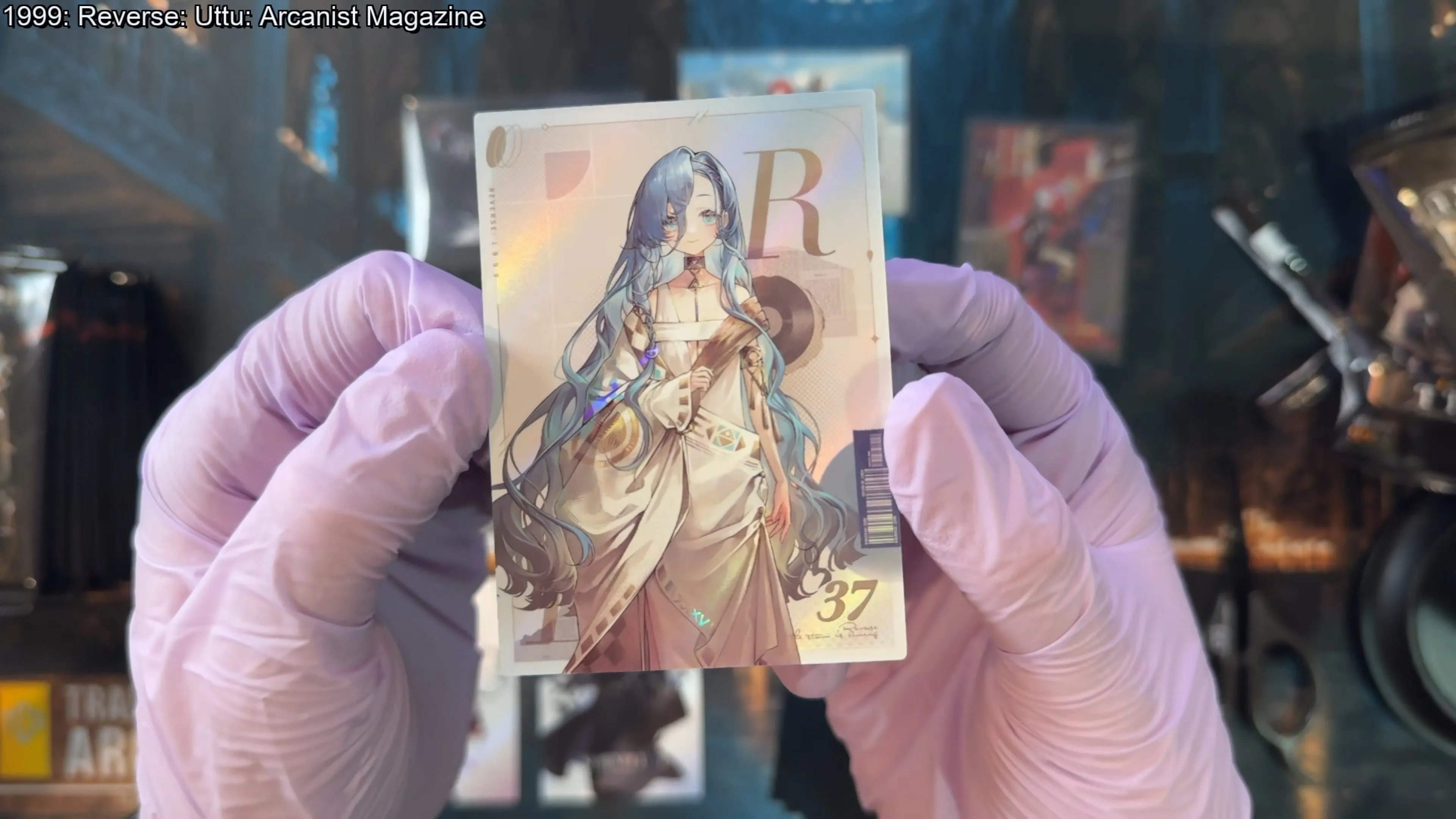A blue-haired R-rarity Reverse: 1999 card with a vinyl-record motif, numbered 37