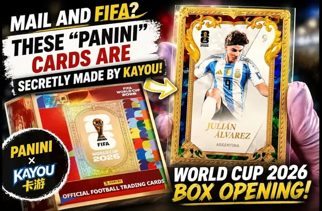 Panini x Kayou FIFA World Cup 2026 trading cards box opening, with the Julián Álvarez gold cracked ice card