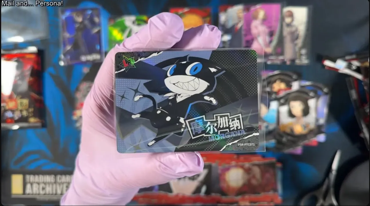 A clear, holographic Morgana card — the talking cat from Persona 5.