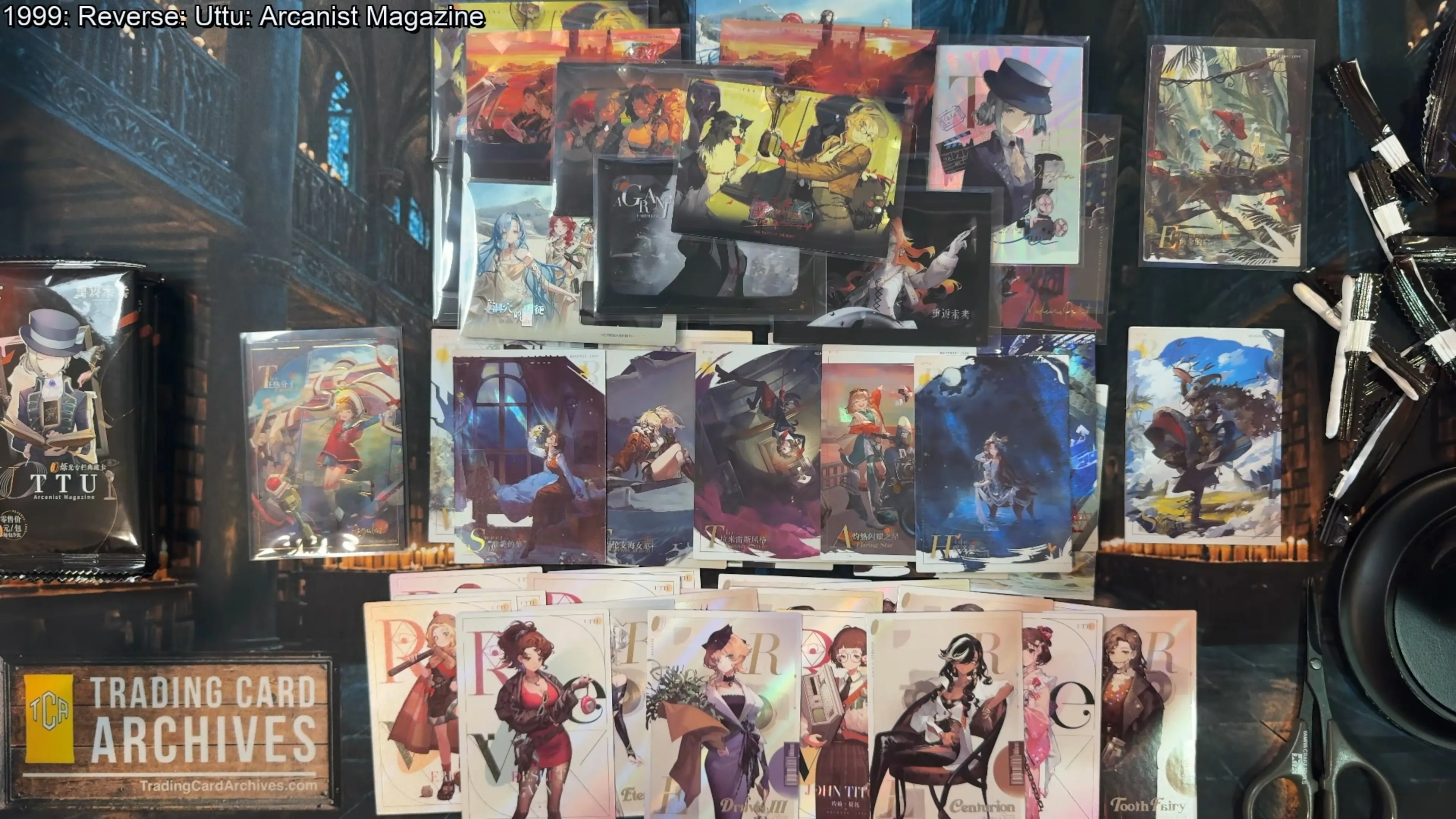 A full spread of Reverse: 1999 cards pulled from the Shining Soul UTTU box laid out on the table