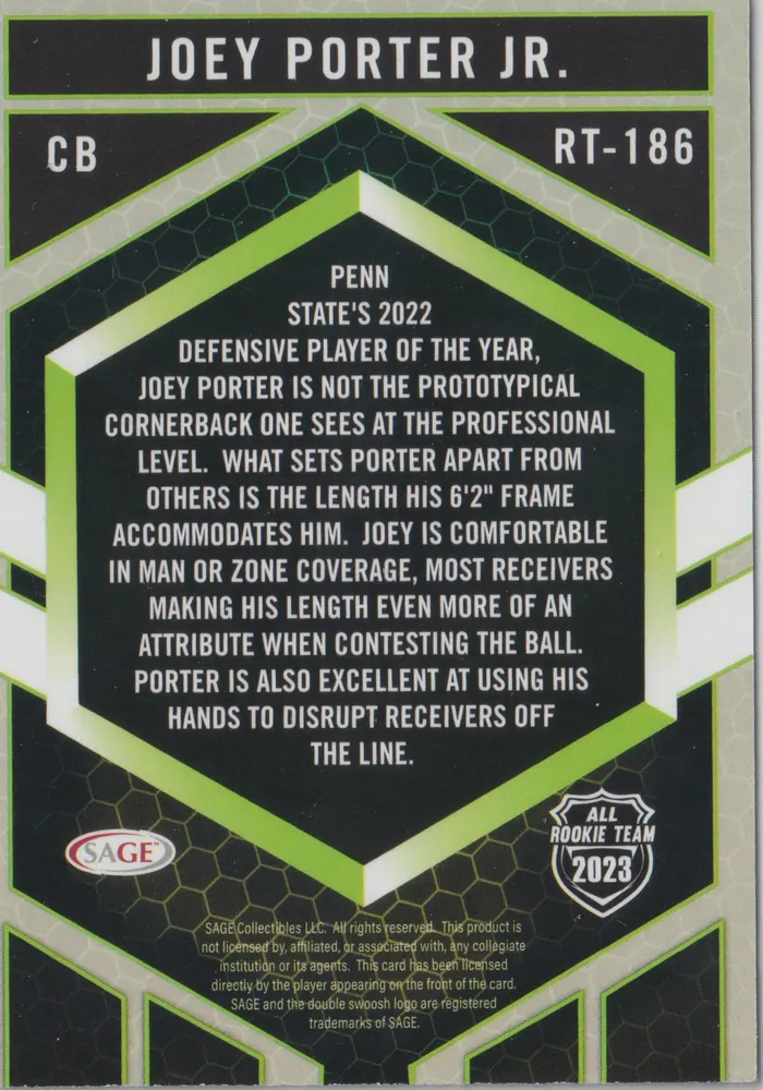 Sage High Series Draft RT-186: Joey Porter Jr view 2