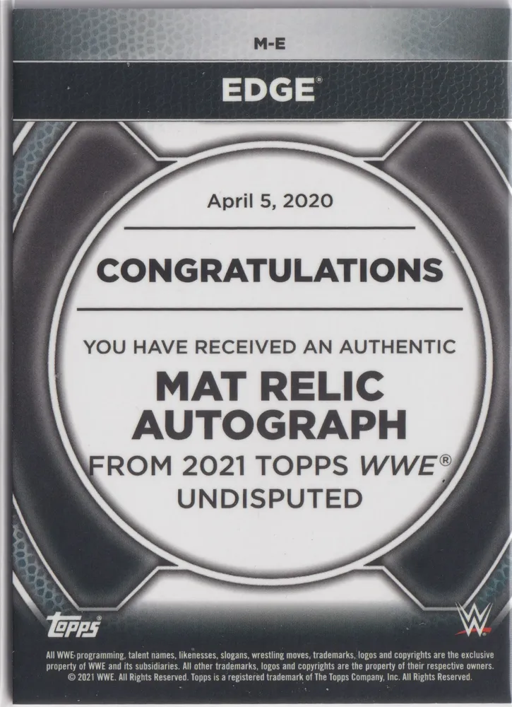 WWE: Edge 1/1 Autographed Relic of Edge's Return Match at Wrestlemania view 2