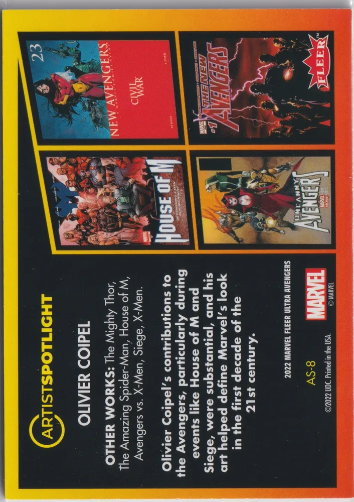 Fleer Ultra Avengers: Olivier Coipel, Artist Spotlight, card 8 view 2