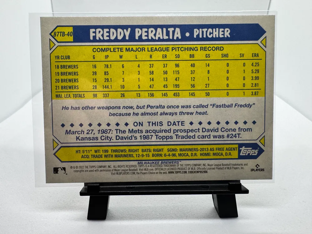 Sports Cards, Freddy Peralta: 87TB-40 view 2